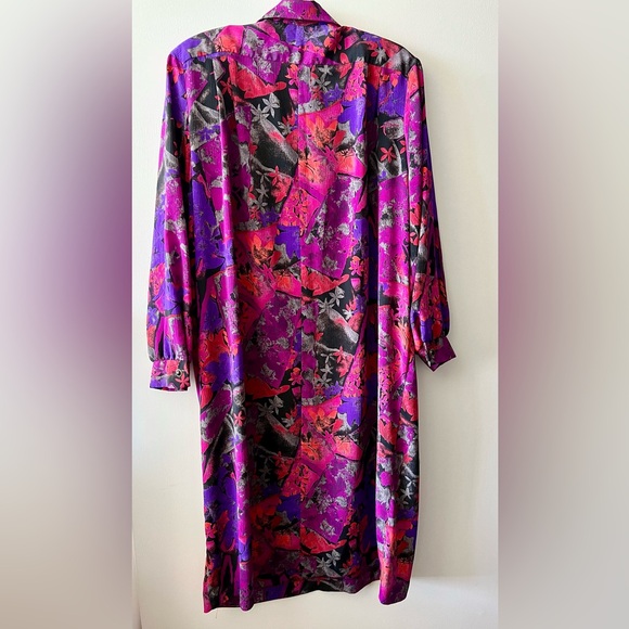 Vintage 80s / 90s Silky Patterned Shirtdress - Picture 6 of 6